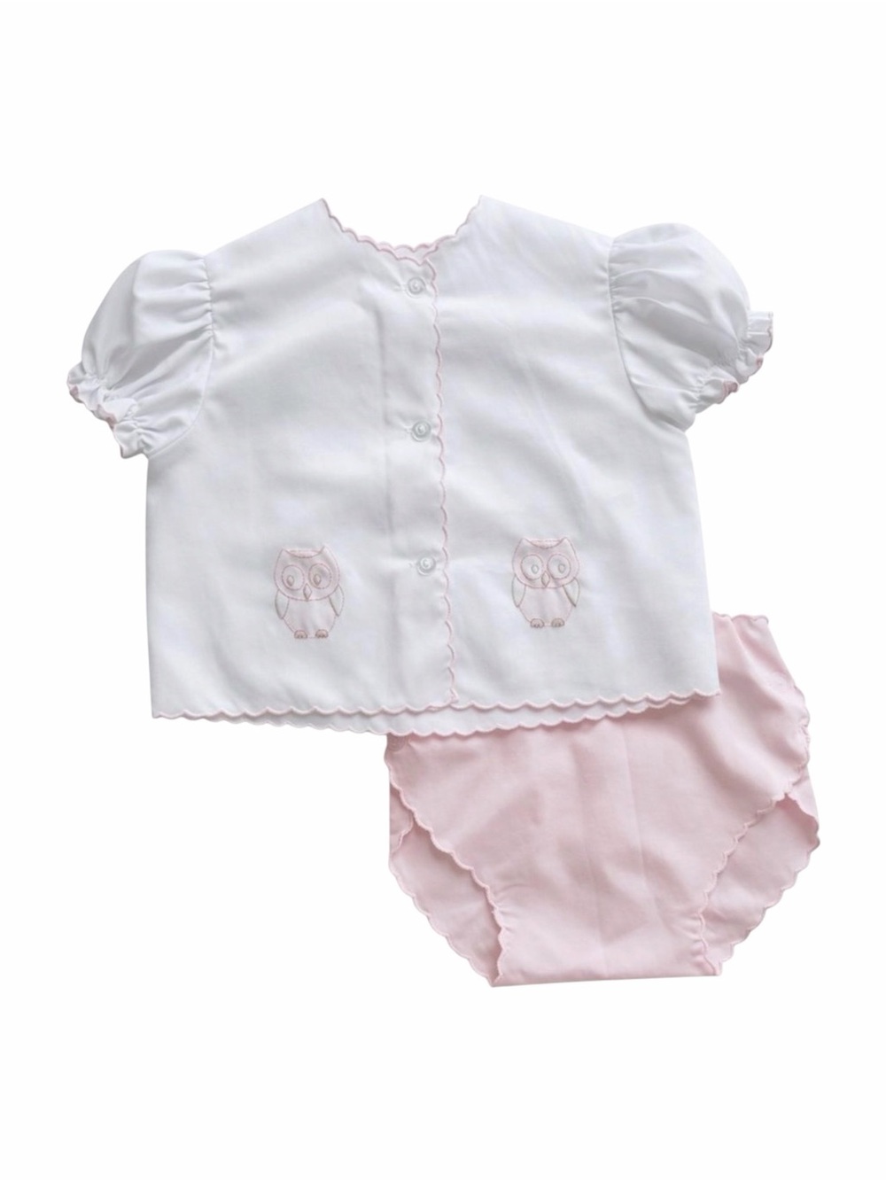 Vintage 80s Auraluz Baby 3M Owl Embroidered Bloomer Set Pink White Heirloom